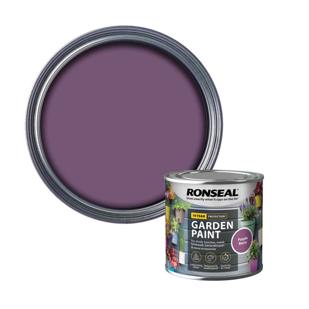 Ronseal Garden Paint 250ml tin in Purple Berry
