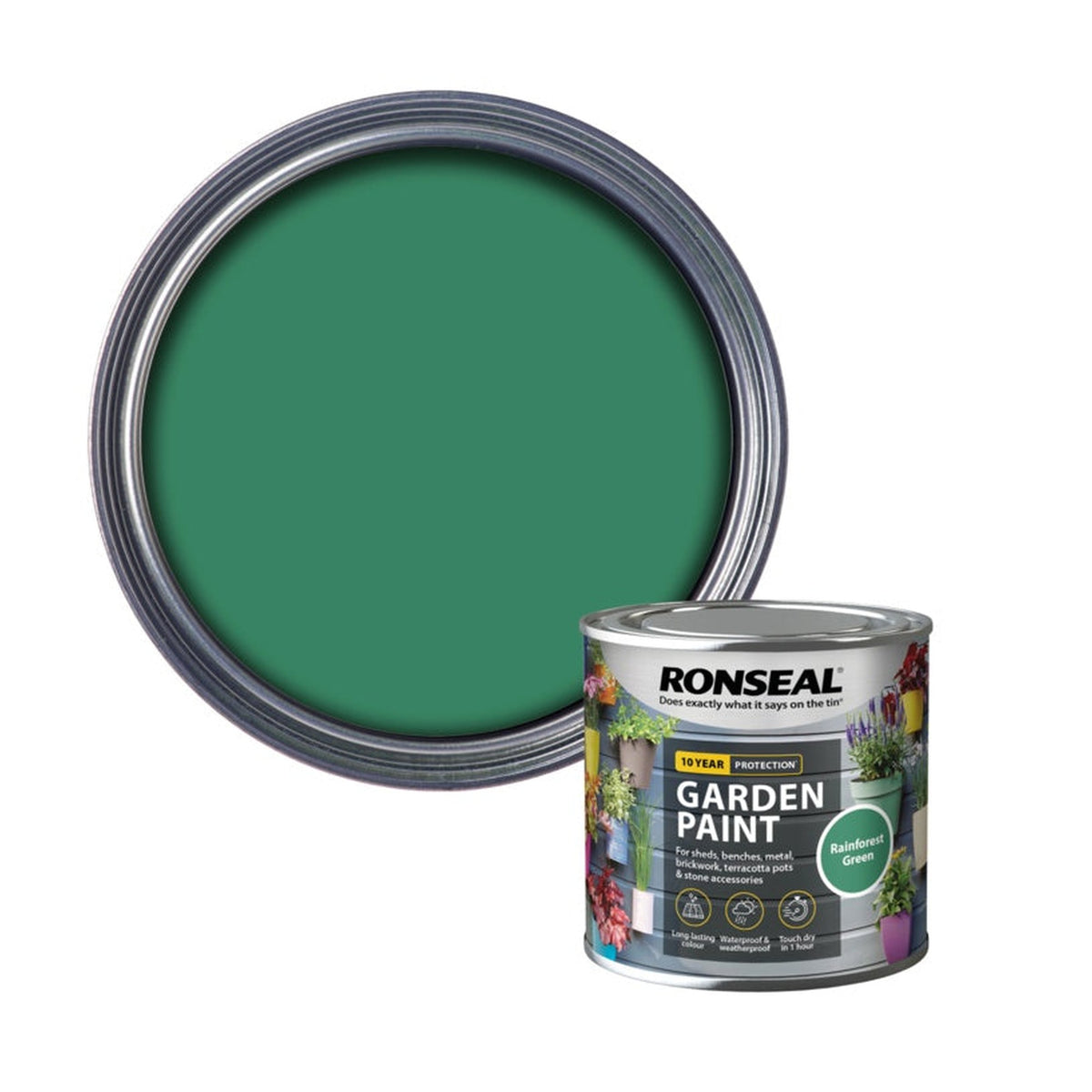 Ronseal Garden Paint 250ml tin in Rainforest Green
