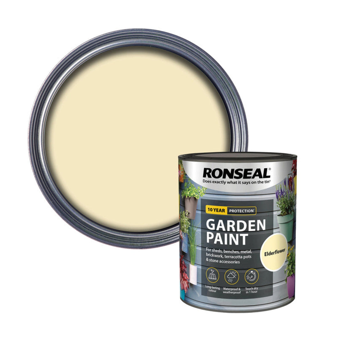 Ronseal Garden Paint 750ml tin in Elderflower