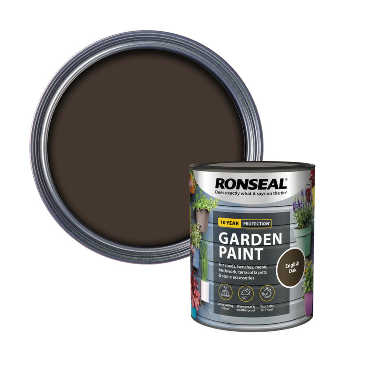 Ronseal Garden Paint 750ml tin in English Oak