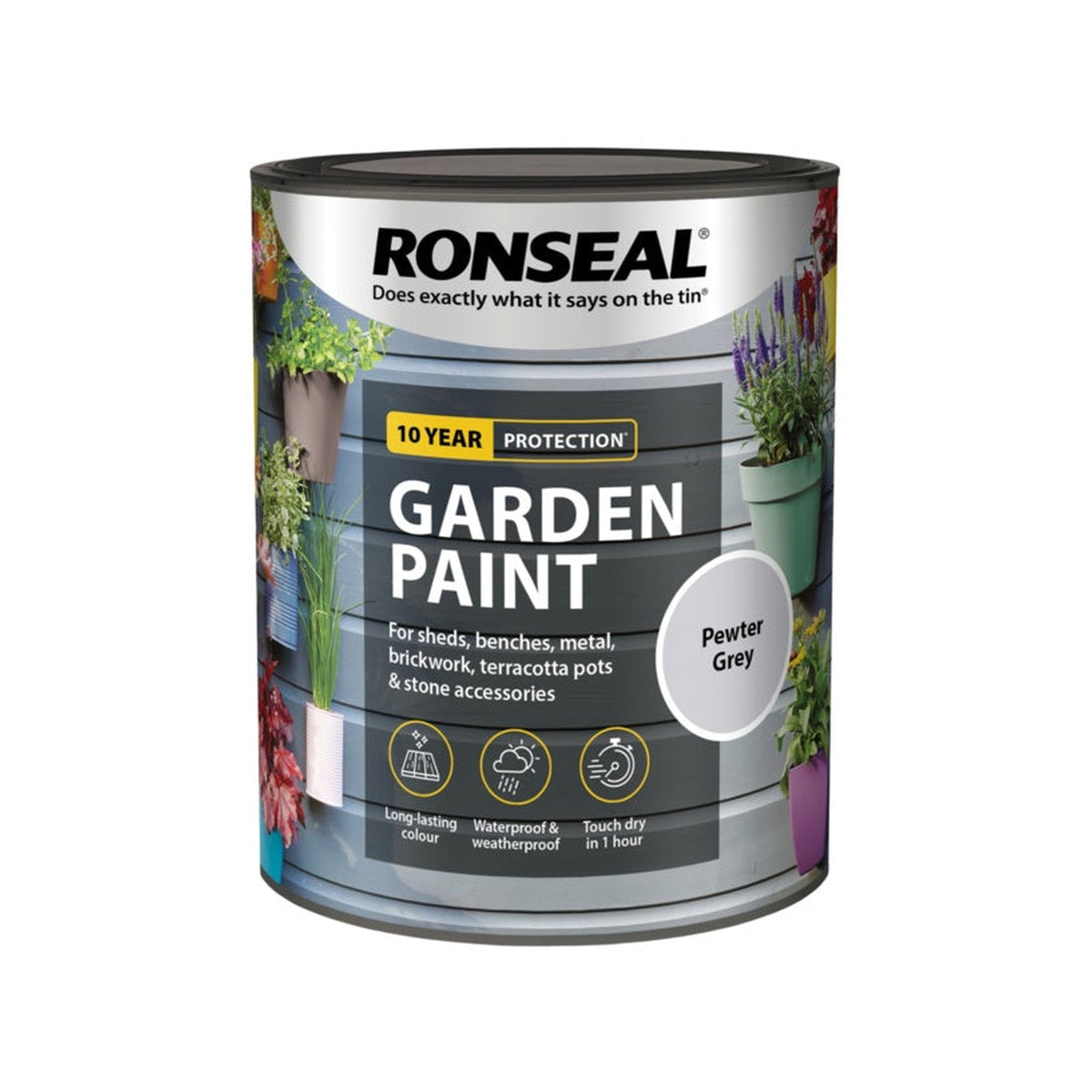 Ronseal Garden Paint 750ml tin in Pewter Grey, view 4