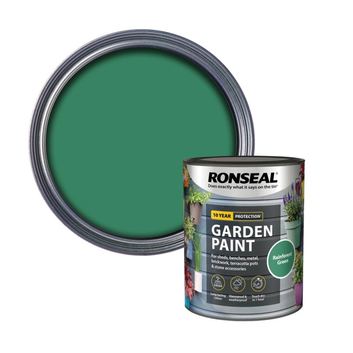 Ronseal Garden Paint 750ml tin in Rainforest Green