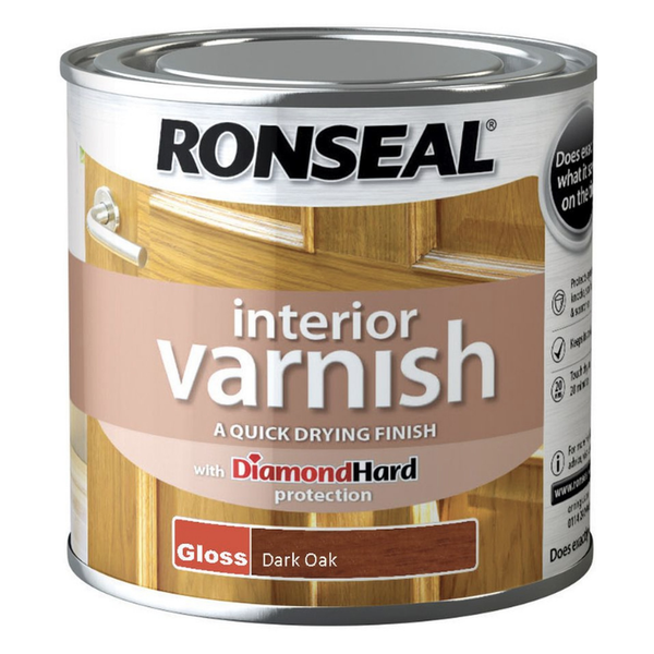 Ronseal Interior Varnish gloss 250ml tin in Dark Oak