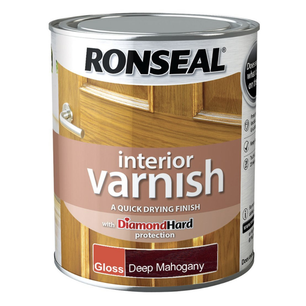 Ronseal Interior Varnish Gloss 750ml tin in Deep Mahogany