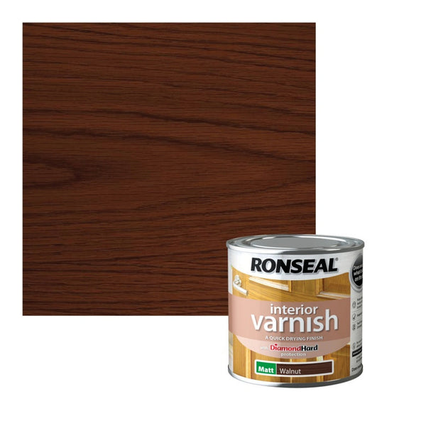 Ronseal Interior Varnish Matt 250ml tin in Walnut
