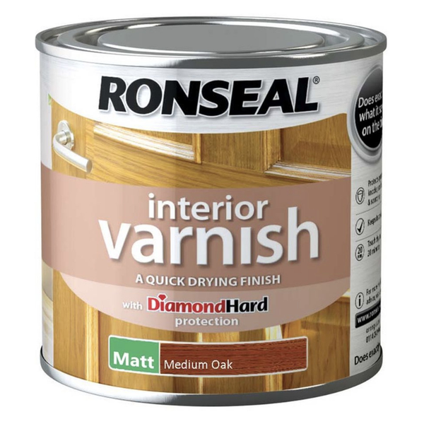 Ronseal Interior Varnish Matt Medium Oak 250ml tin