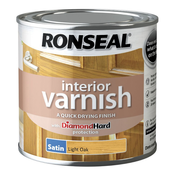 Ronseal Interior Varnish Satin 250ml tin in Light Oak