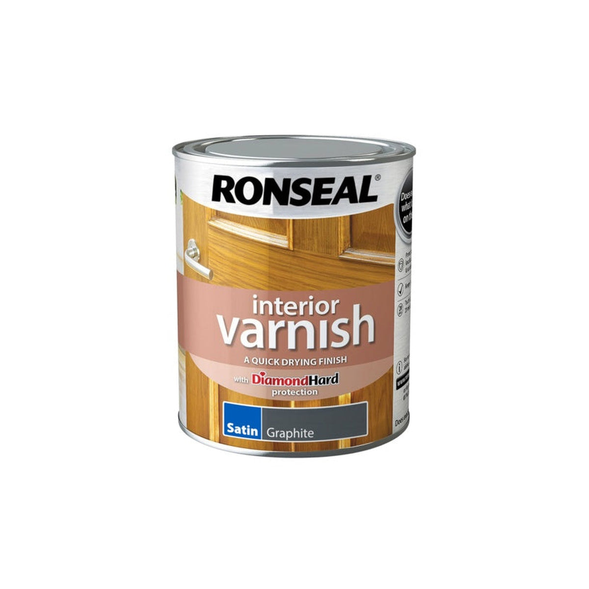 Ronseal Interior Varnish Satin 750ml tin in Graphite, view 4
