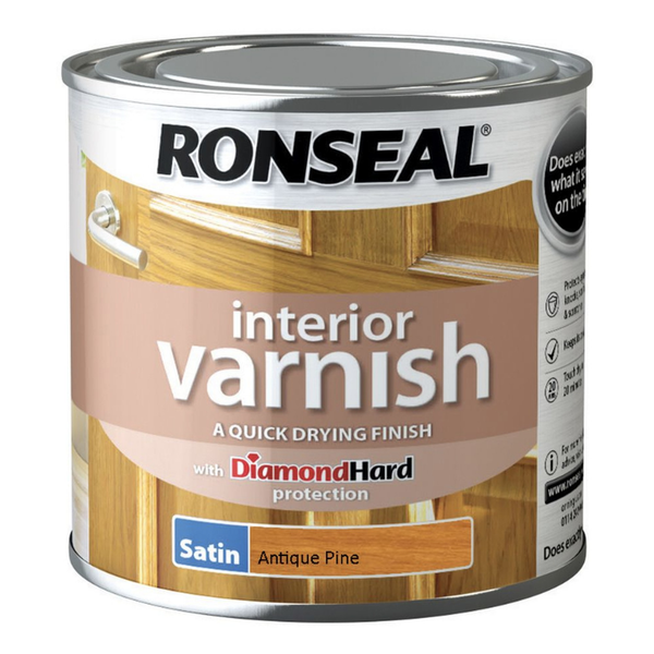 Ronseal Interior Varnish Satin Antique Pine 250ml tin