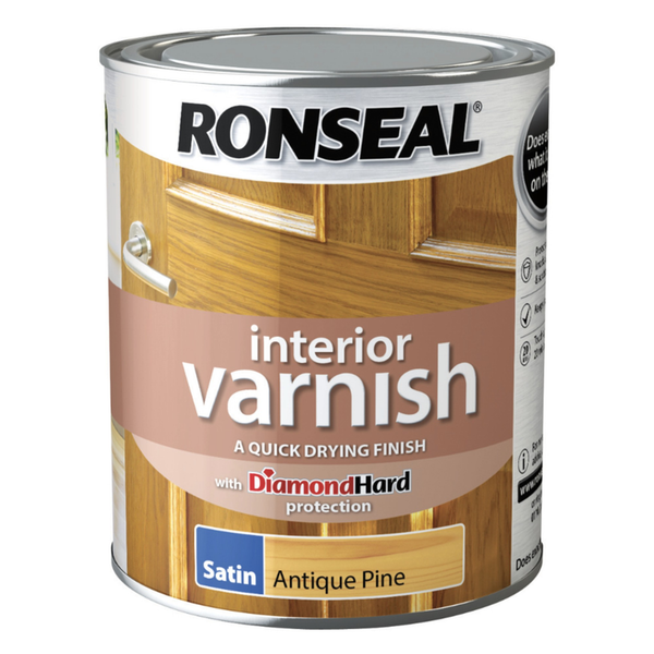 Ronseal Interior Varnish Satin Antique Pine 750ml tin
