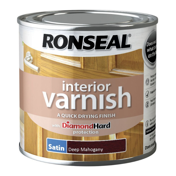 Ronseal Interior Varnish Satin Deep Mahogany 250ml tin
