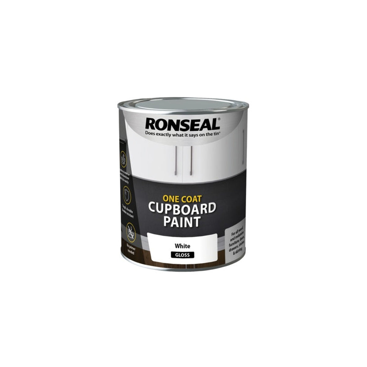 Ronseal One Coat Cupboard Paint 750ml in White Gloss