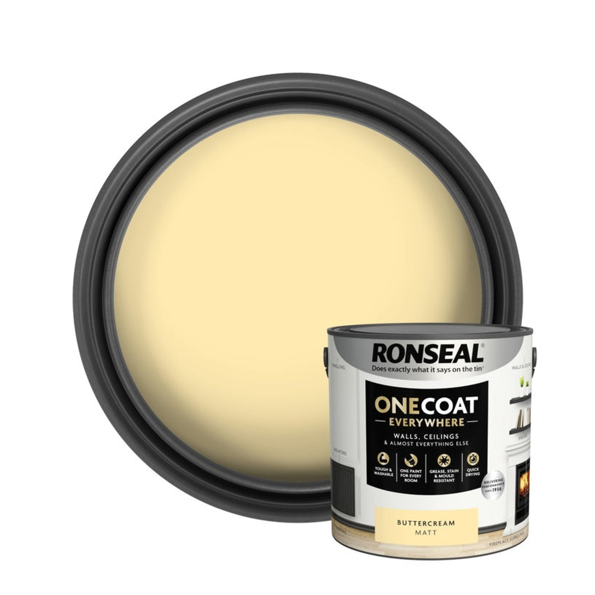 Ronseal One Coat Everywhere Matt Paint 2.5L tin in Buttercream
