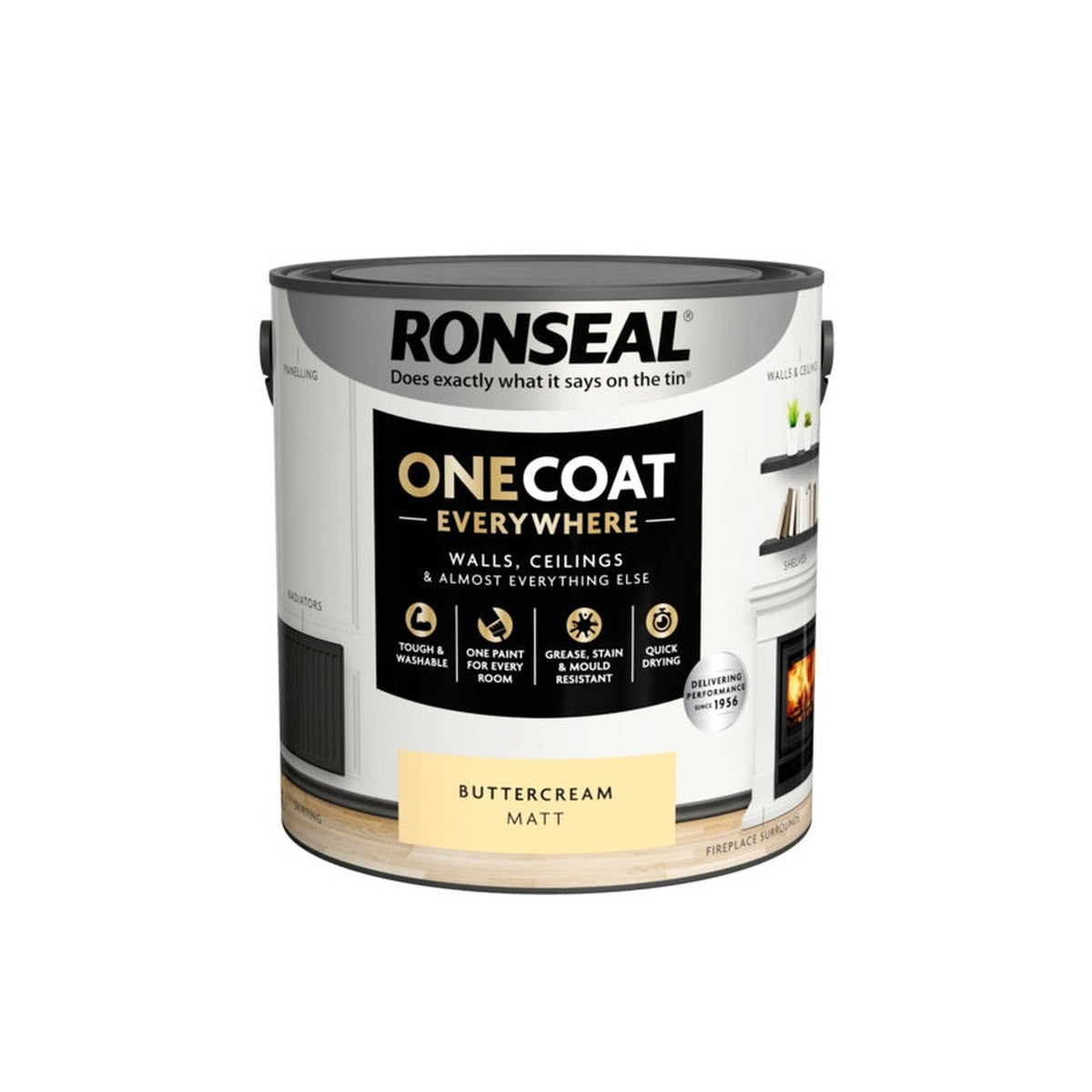 Ronseal One Coat Everywhere Matt Paint 2.5L tin in Buttercream, view 3