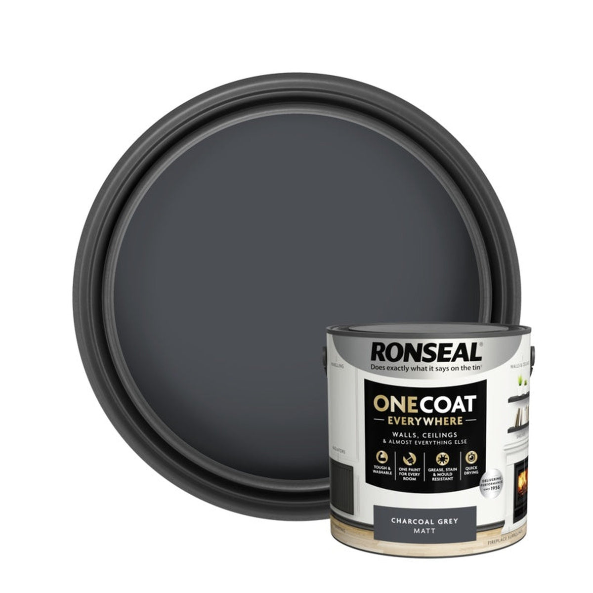 Ronseal One Coat Everywhere Matt Paint 2.5L tin in Charcoal Grey