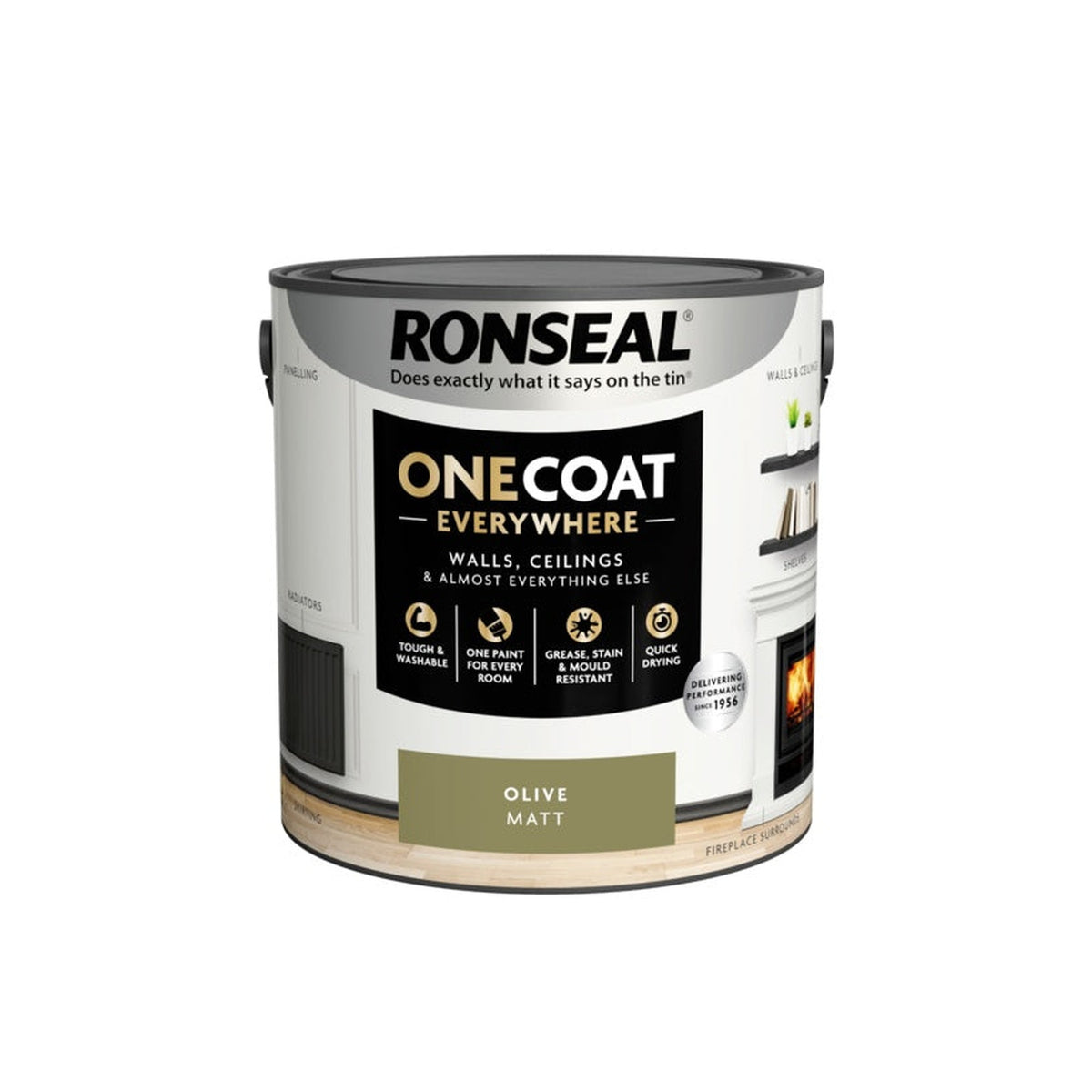 Ronseal One Coat Everywhere Matt Paint 2.5L tin in Olive, view 3