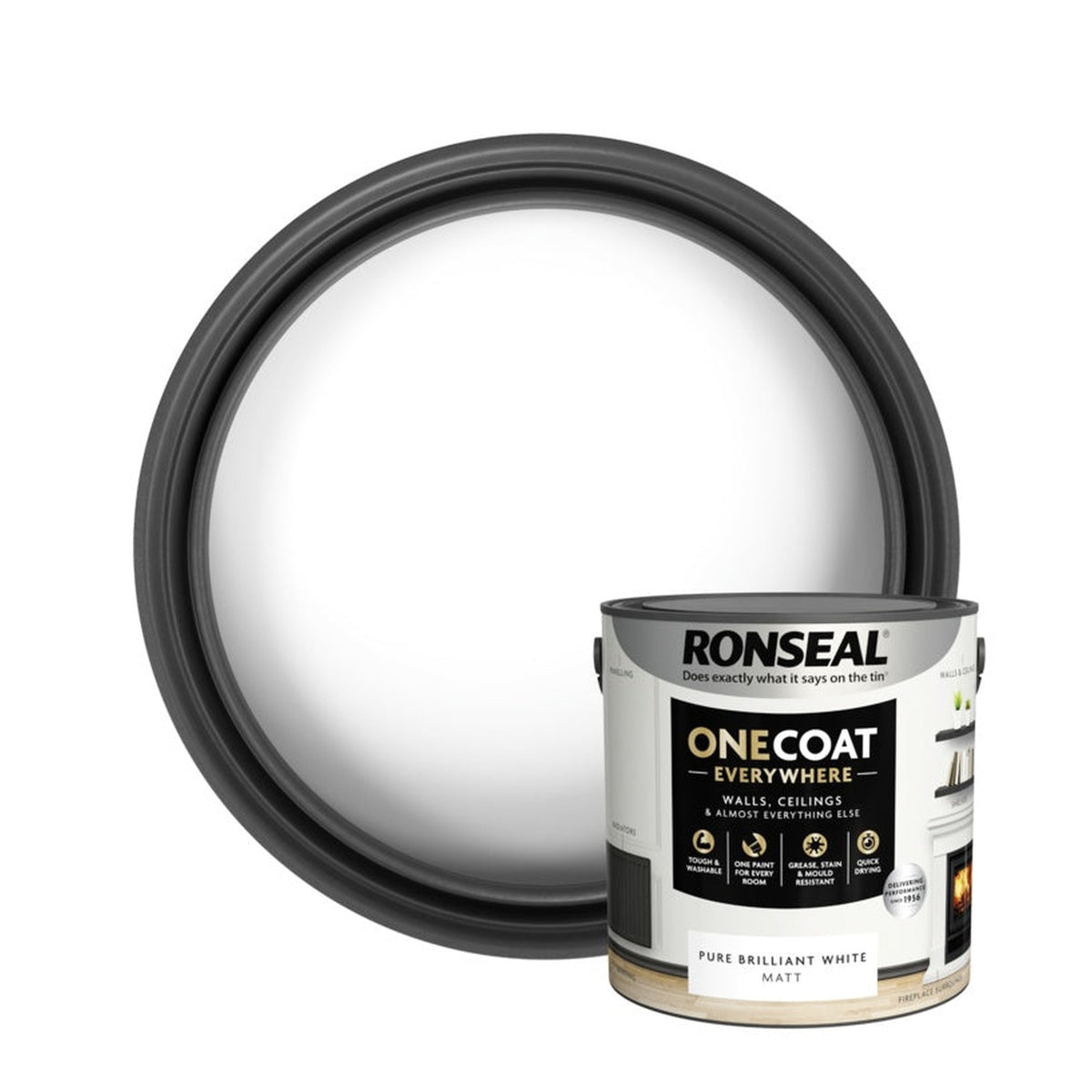 Ronseal One Coat Everywhere Matt Paint 2.5L tin in Pure Brilliant White