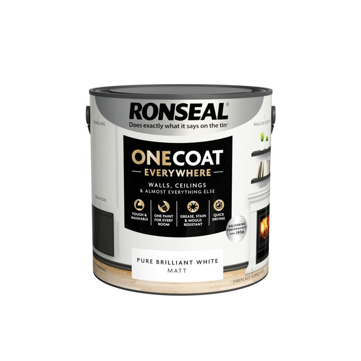 Ronseal One Coat Everywhere Matt Paint 2.5L tin in Pure Brilliant White, view 3