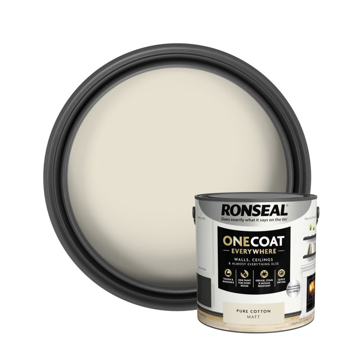 Ronseal One Coat Everywhere Matt Paint 2.5L tin in Pure Cotton
