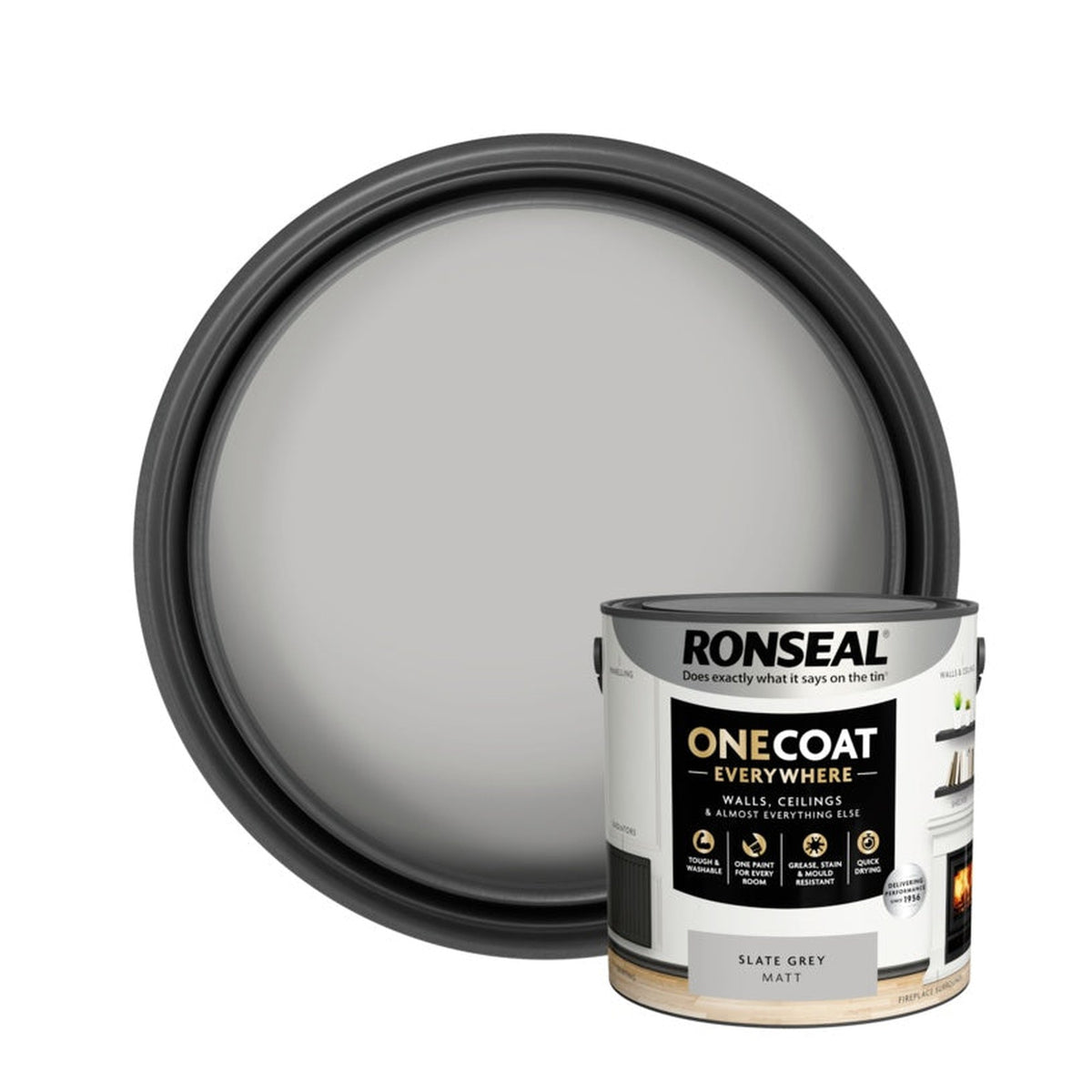 Ronseal One Coat Everywhere Matt Paint 2.5L tin in Slate Grey