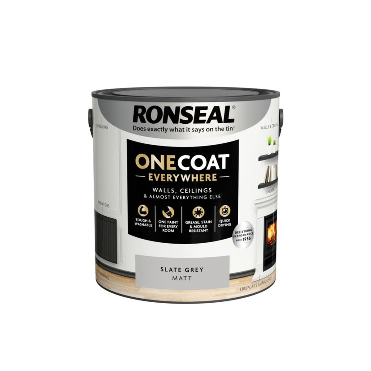 Ronseal One Coat Everywhere Matt Paint 2.5L tin in Slate Grey, view 3