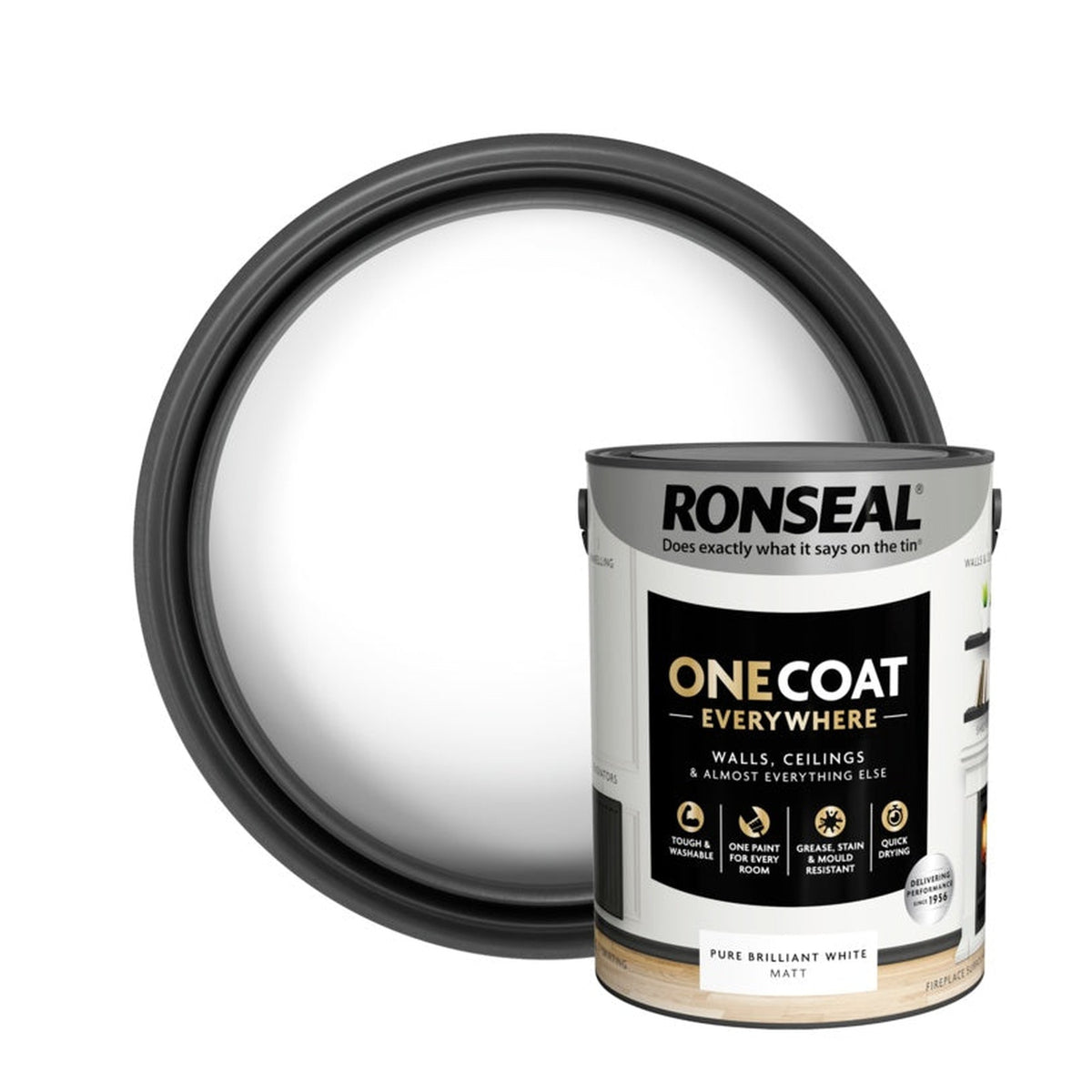 Ronseal One Coat Everywhere Matt Paint 5L tin in Pure Brilliant White