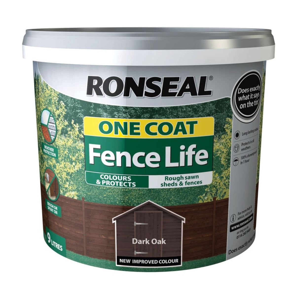 Ronseal One Coat Fence Life Dark Oak 9L tub, view 5
