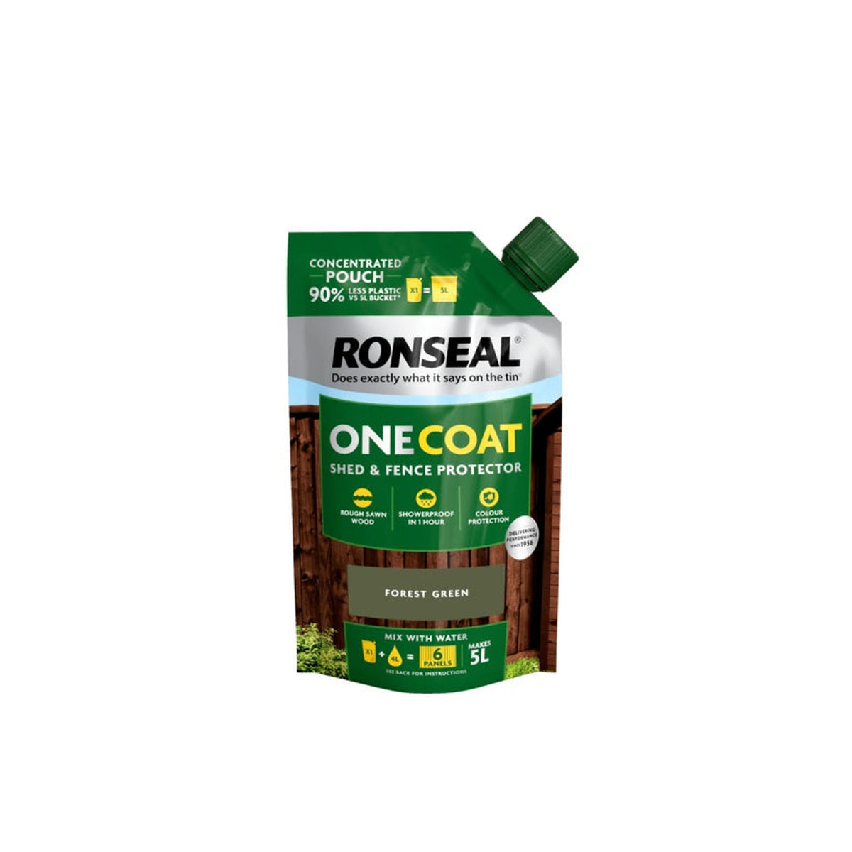 Ronseal One Coat Shed & Fence refill pouch 950ml in Forest Green, view 2