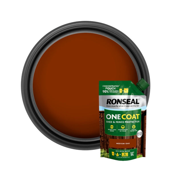 Ronseal One Coat Shed & Fence refill pouch 950ml in Medium Oak
