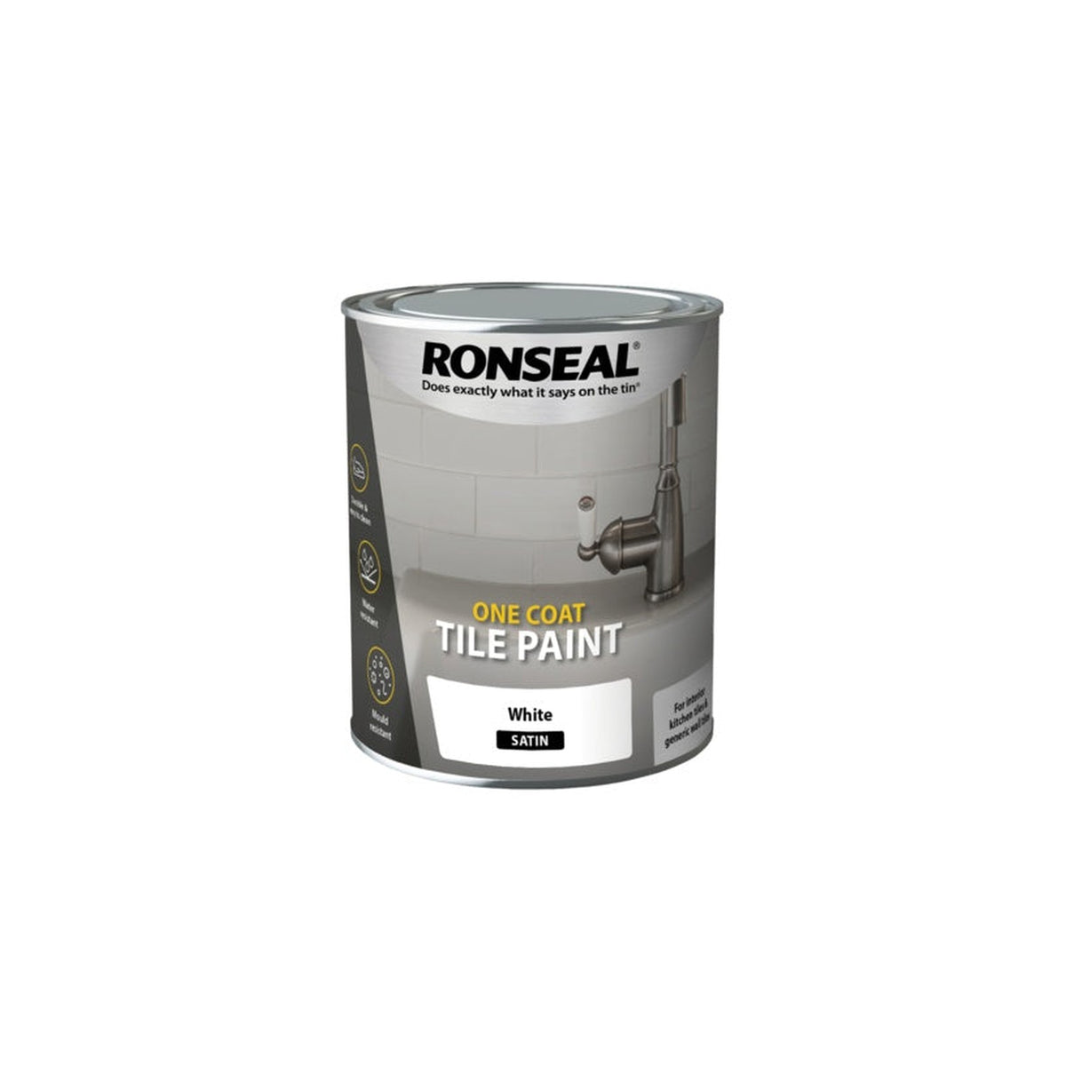 Ronseal One Coat Tile Paint 750ml tin in White Satin
