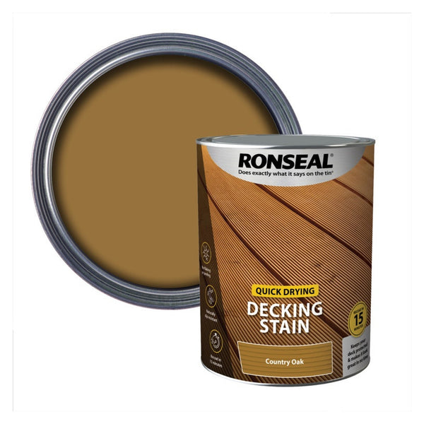 Ronseal Quick Drying Decking Stain 5L tin in Country Oak