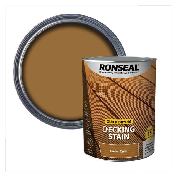 Ronseal Quick Drying Decking Stain 5L tin in Golden Cedar
