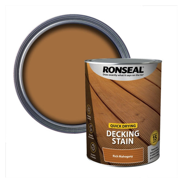 Ronseal Quick Drying Decking Stain 5L in Rich Mahogany