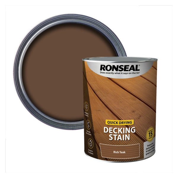 Ronseal Quick Drying Decking Stain 5L in Rich Teak