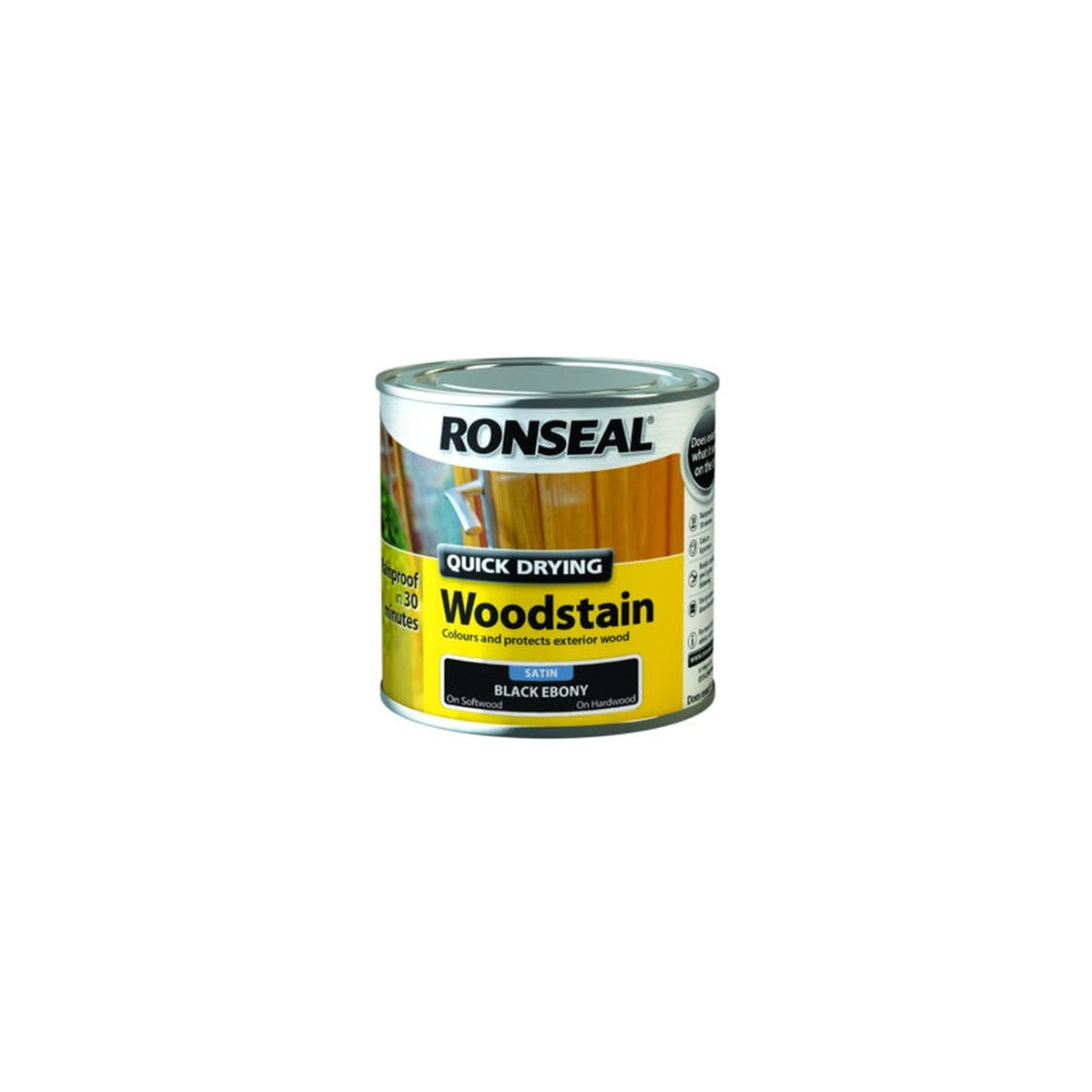 Ronseal Quick Drying Woodstain Satin 250ml in Black Ebony, view 3
