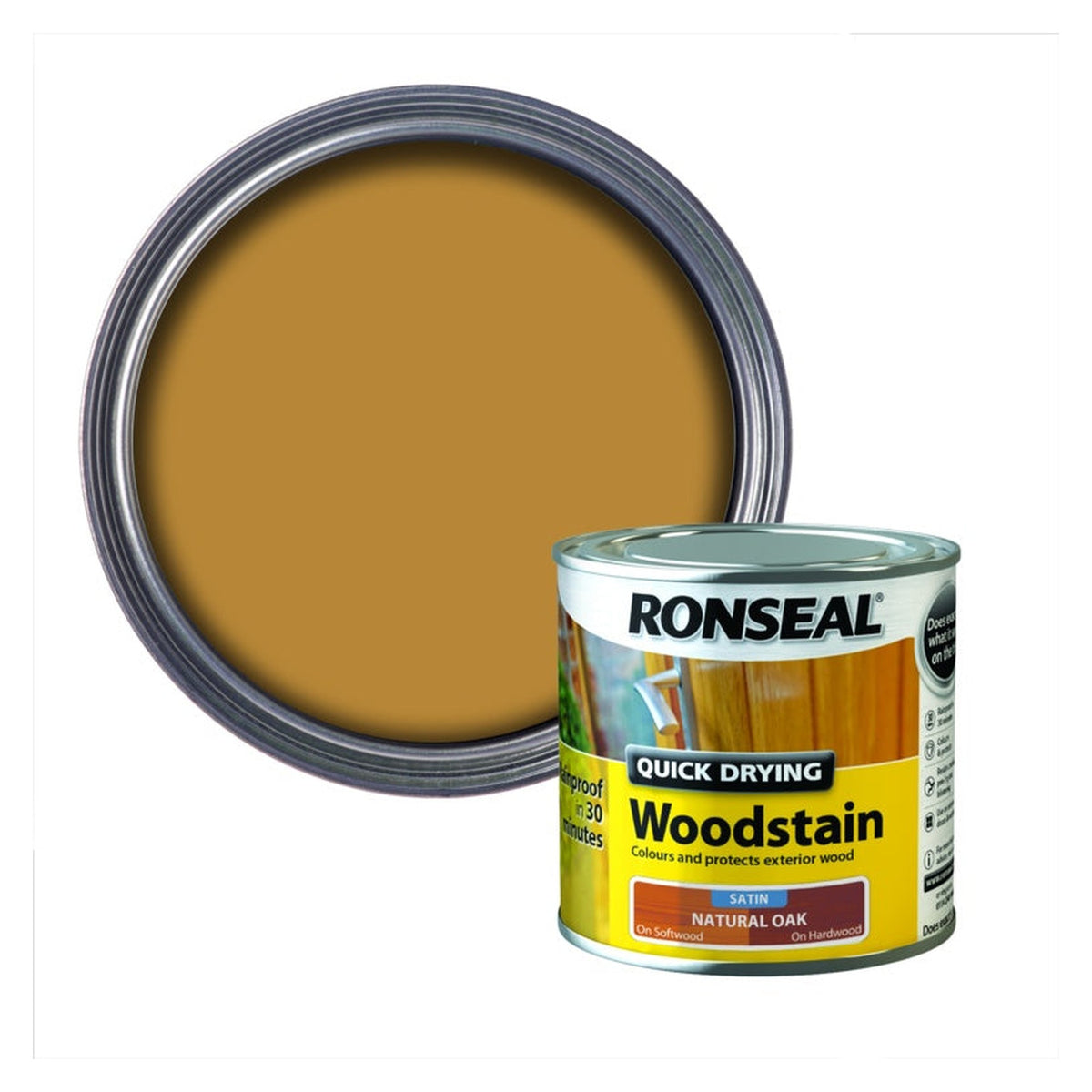 Ronseal Quick Drying Woodstain Satin Natural Oak 250ml