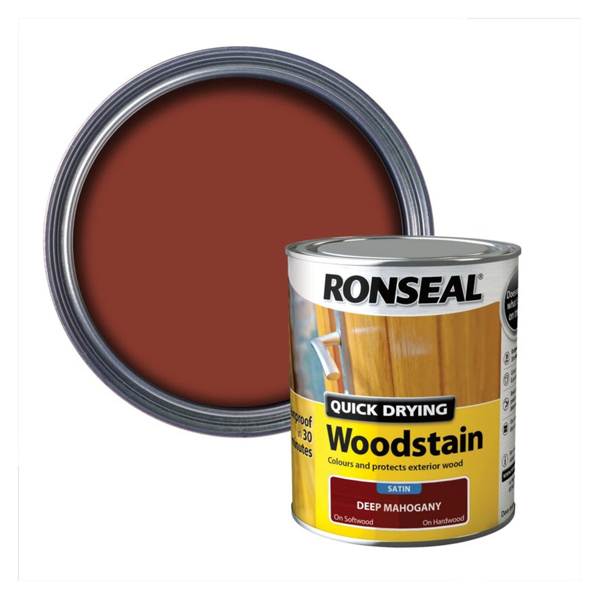 Ronseal Quick Drying Woodstain Satin 750ml in Deep Mahogany