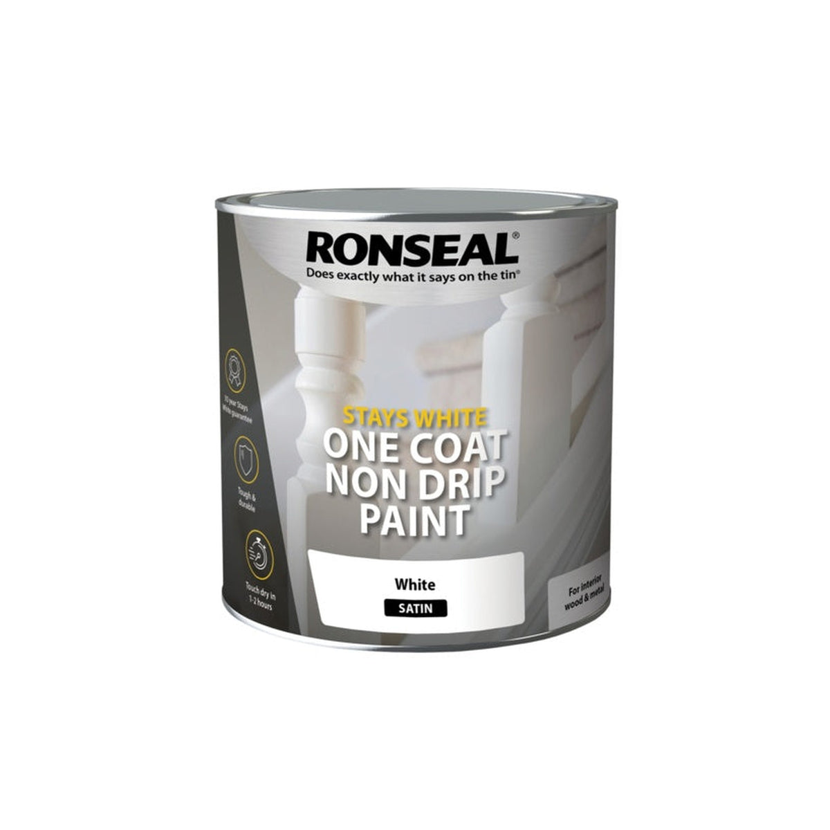 Ronseal Stays White One Coat Non Drip Paint 2.5L - White Satin