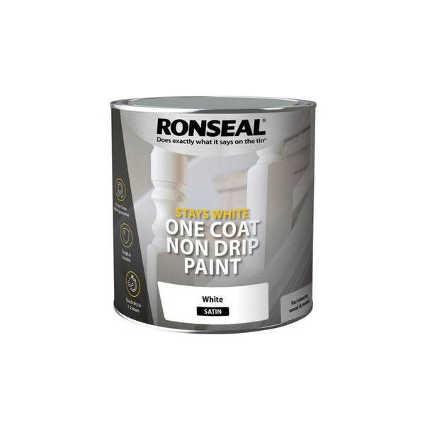 Ronseal Stays White One Coat Non Drip Paint 2.5L - White Satin