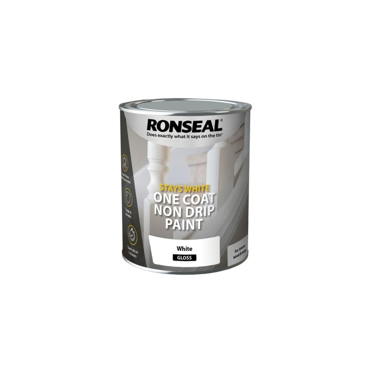 Ronseal Stays White One Coat Non Drip Paint 750ml - White Gloss