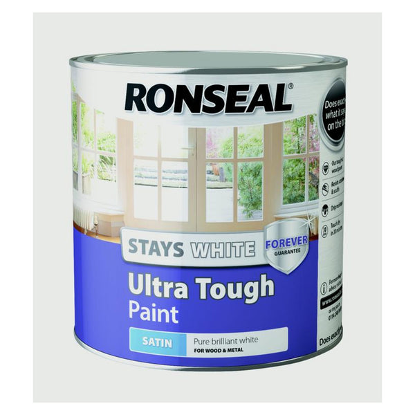 Ronseal Stays White Ultra Tough Paint White Satin 2.5L tin