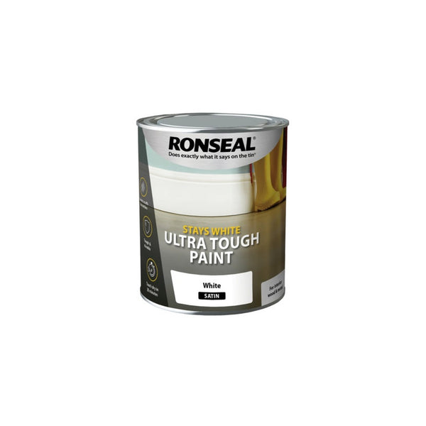 Ronseal Stays White Ultra Tough Paint White Satin 750ml tin