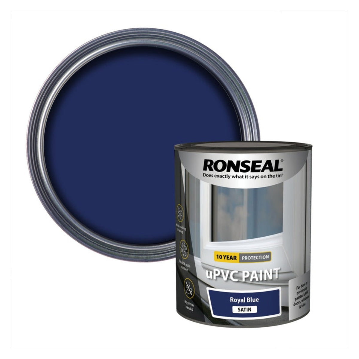 Ronseal UPVC Paint 750ml tin in royal blue satin
