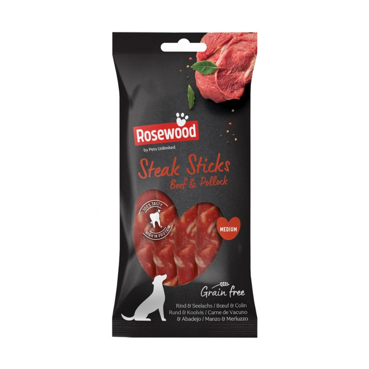 Rosewood beef and pollock steak sticks dog treats