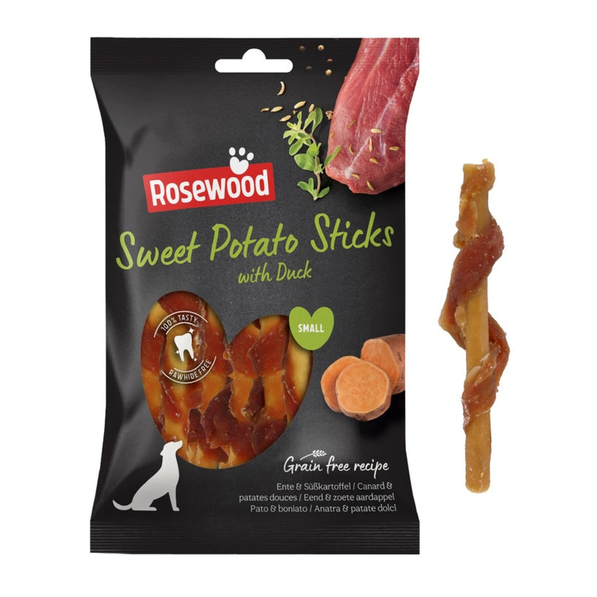 Rosewood duck wrapped sweet potato sticks dog treats 80g, view 3