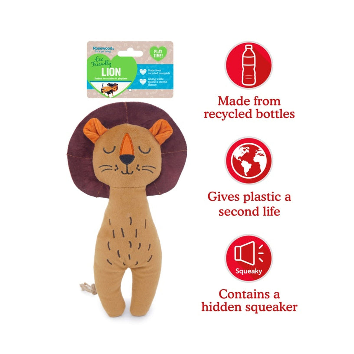 Rosewood Eco lion squeaky dog toy, view 8