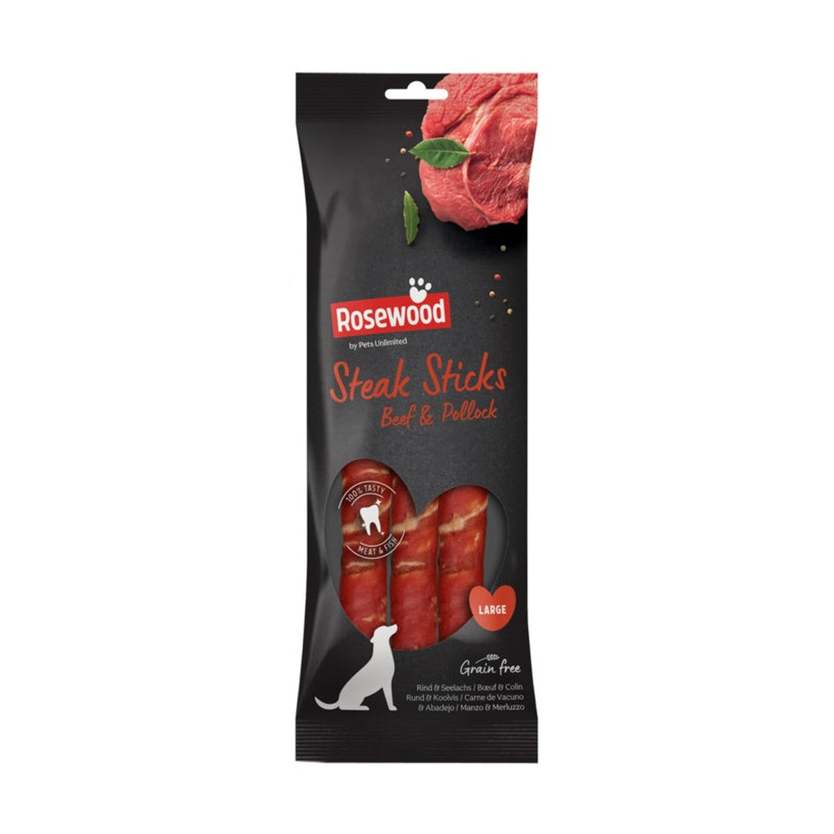 Rosewood steak sticks with beef and pollock, pack of 3