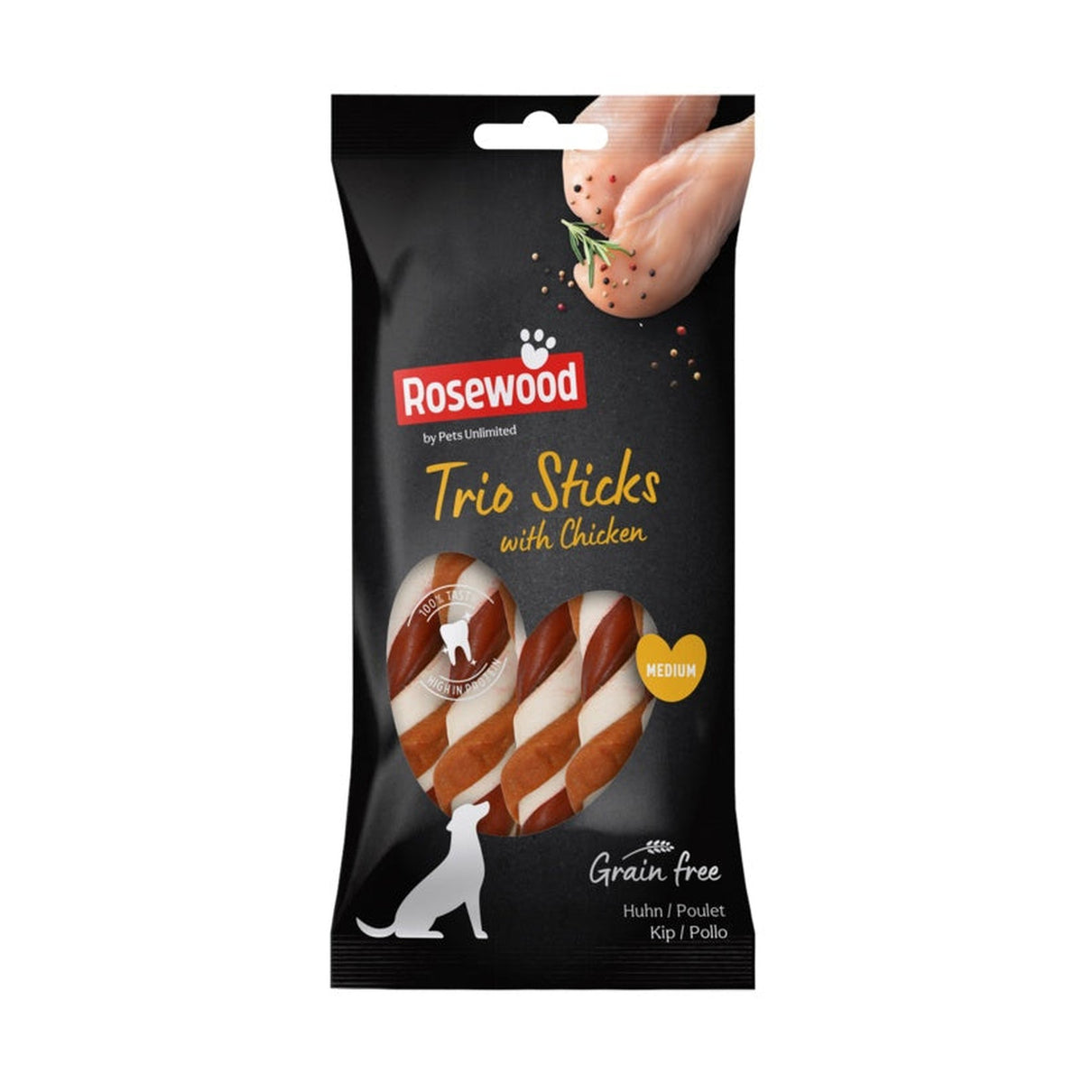 Rosewood trio stick with chicken dog treat, medium