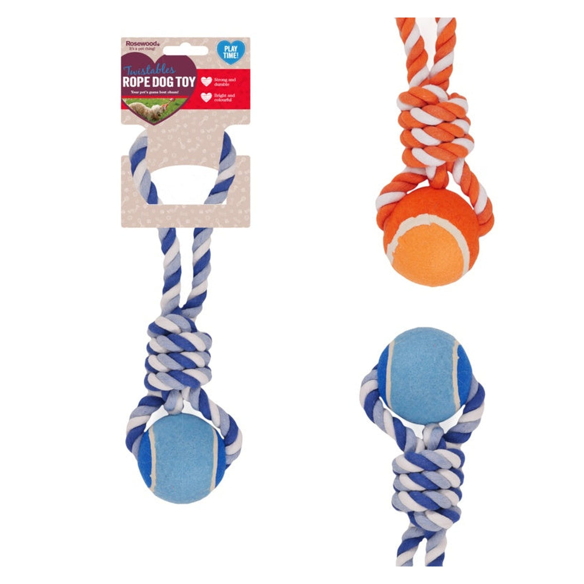 Rosewood twistable tennis ball dog tug toy