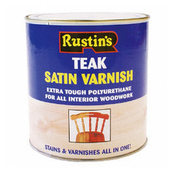 Rustins Polyurethane Satin Varnish 1L in Teak